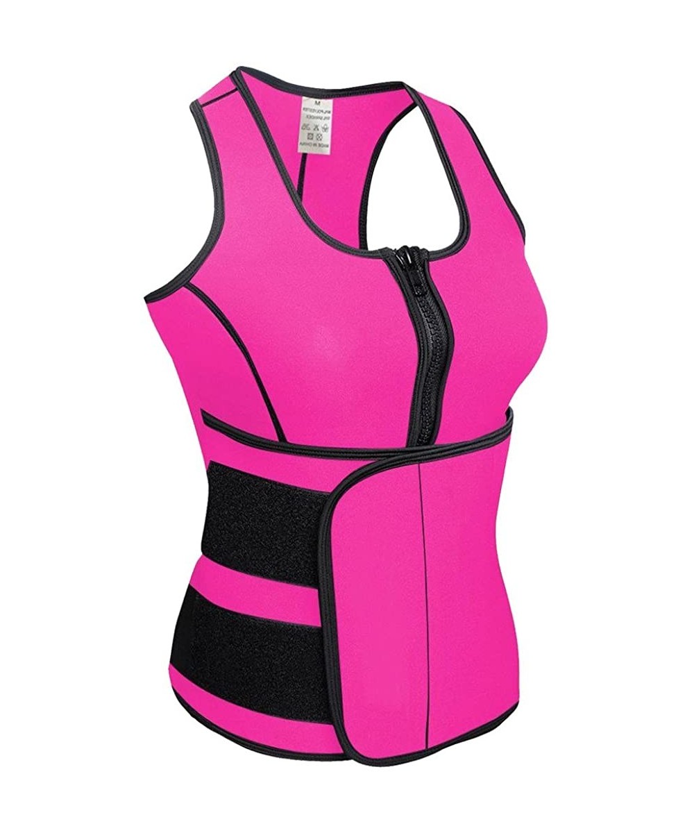 Shapewear Neoprene Sauna Suit Waist Trainer Body Shaper for Women Weight Loss with Adjustable Waist Trimmer Belt - Pink - CM1...