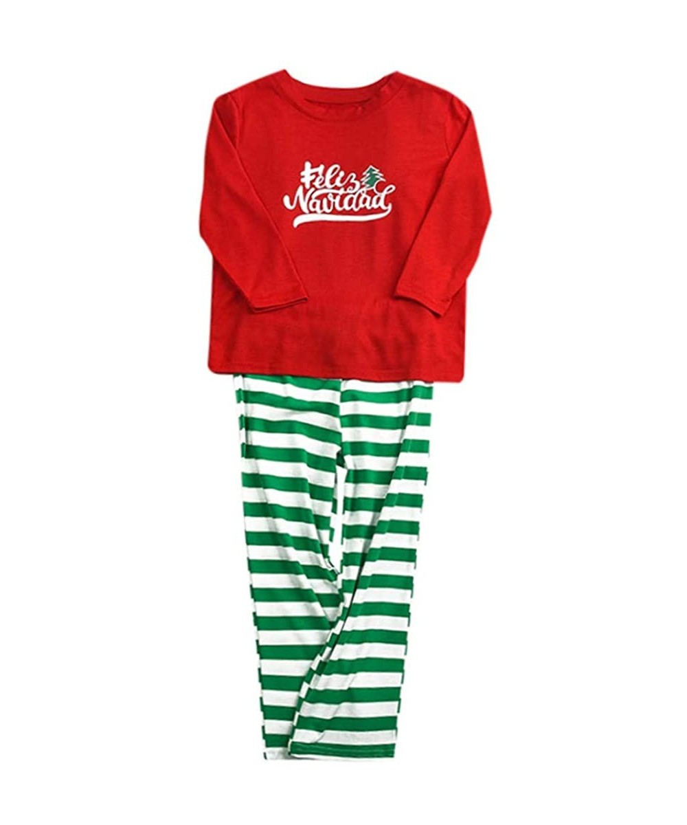 Thermal Underwear Family Christmas Pajamas Set Merry Xmas Tee Striped Pants Matching Family Outfits Pjs Sleepwear - Red(child...