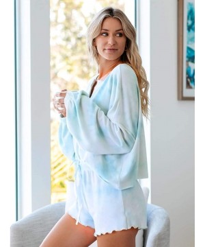 Bottoms Pajama Sets for Women Tie Dye Sleepwear Drawstring Shorts Set Ladies Grils Casual Loungewear Home Wear - C Light Cyan...