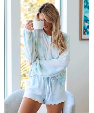 Bottoms Pajama Sets for Women Tie Dye Sleepwear Drawstring Shorts Set Ladies Grils Casual Loungewear Home Wear - C Light Cyan...