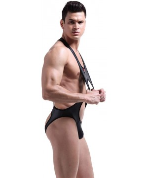 Shapewear Men's Jockstrap Leotard Underwear Jumpsuits Wrestling Singlet Bodysuit - 1820 Black - CM18LC3DEAH