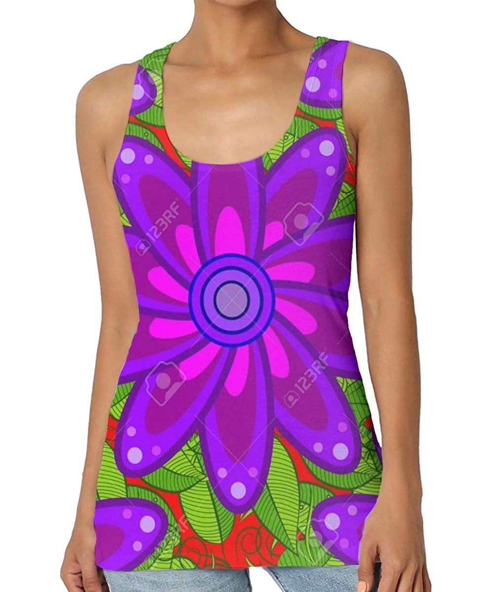 Camisoles & Tanks Girl's Flat Flower Elements Design Flowers Purple Violet and Green Tank Top Tanktop Women Basic Plain Premi...