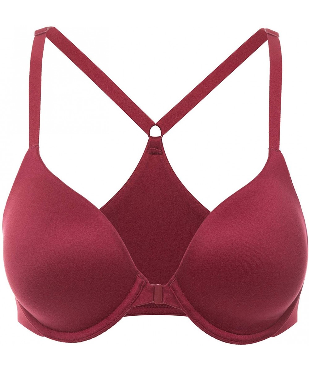 Bras Women's Racerback Front Closure Lightly Padded Underwire Tshirt Bra - Cerise - C118UNDYWGK