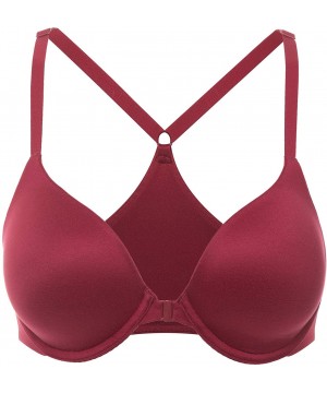 Bras Women's Racerback Front Closure Lightly Padded Underwire Tshirt Bra - Cerise - C118UNDYWGK