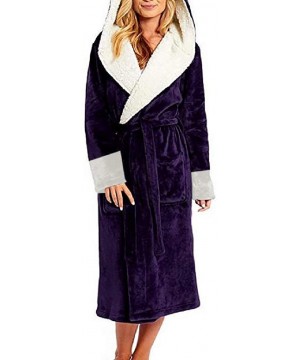 Robes Winter Nightgown Belted Robe Sleepwear Fleece Hooded Bathrobe - Purple - CO198A2NA2H