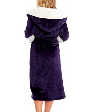 Robes Winter Nightgown Belted Robe Sleepwear Fleece Hooded Bathrobe - Purple - CO198A2NA2H