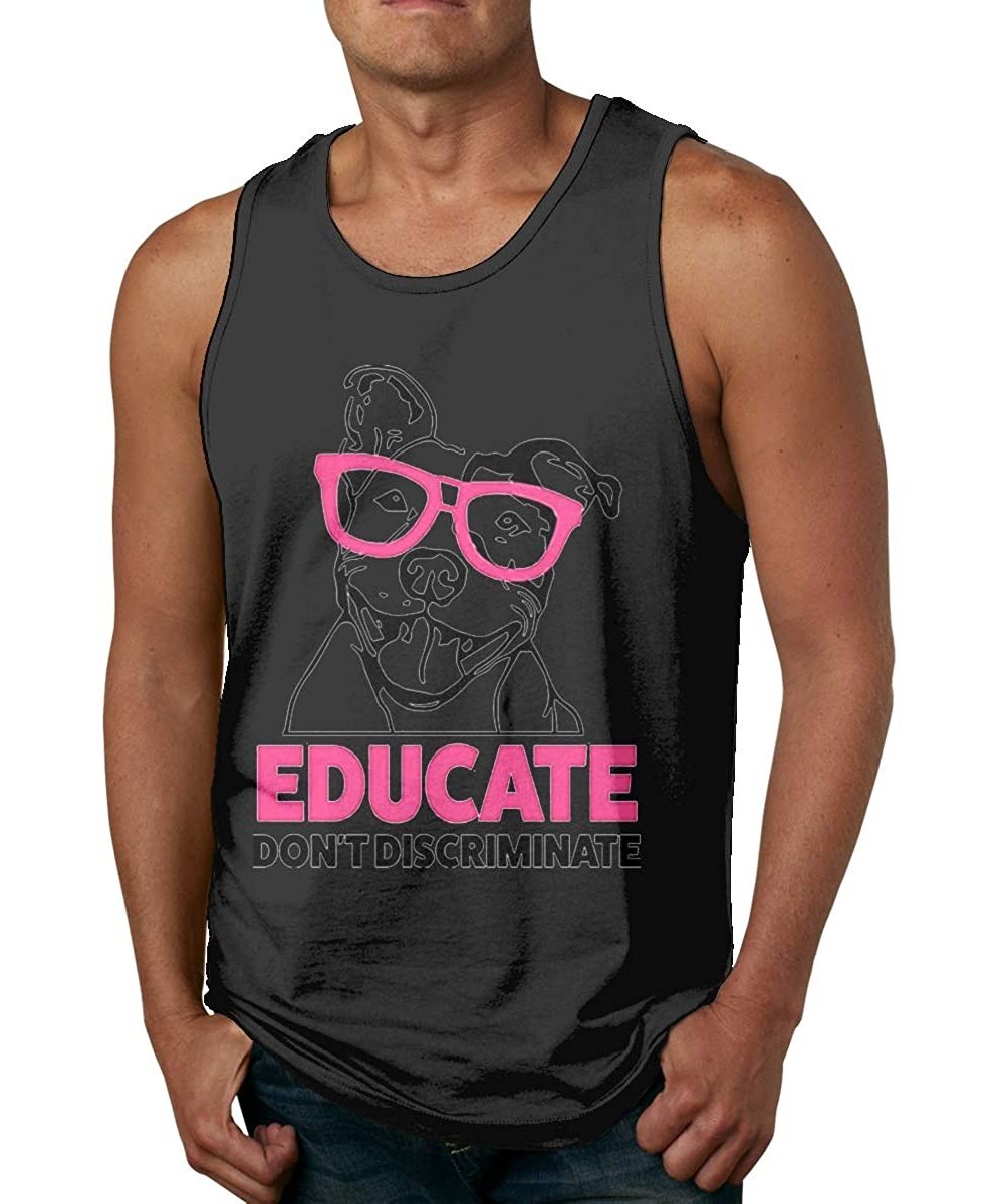 Undershirts Educate Don't Disc Riminate Men's Cotton Undershirts Crew Neck Tank Tops - Black - C019CKXNGC2