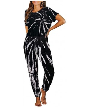 Sets Womens 2 Piece Tie Dye Printed Short Sleeve Tops and Pants Long Pajamas Set Joggers PJ Sets Nightwear Loungewear Black -...