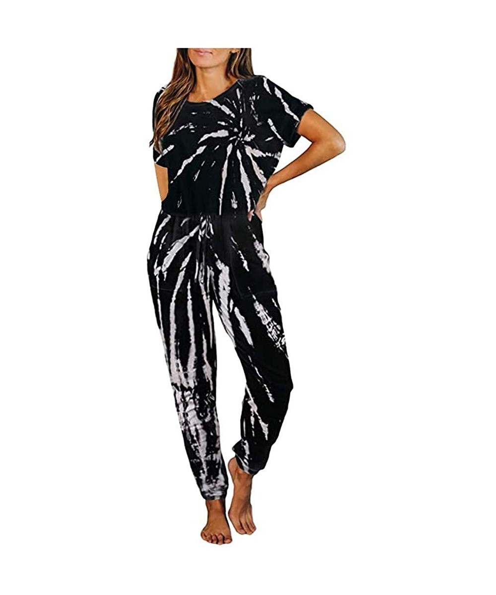 Sets Womens 2 Piece Tie Dye Printed Short Sleeve Tops and Pants Long Pajamas Set Joggers PJ Sets Nightwear Loungewear Black -...