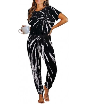 Sets Womens 2 Piece Tie Dye Printed Short Sleeve Tops and Pants Long Pajamas Set Joggers PJ Sets Nightwear Loungewear Black -...