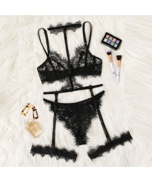 Slips Women's Sexy Exquisite Lace Lingerie Bra+Garter+Briefs Babydoll Cut-Out Sleepwear Underpants Pajama Nightwear WEI MOLO ...