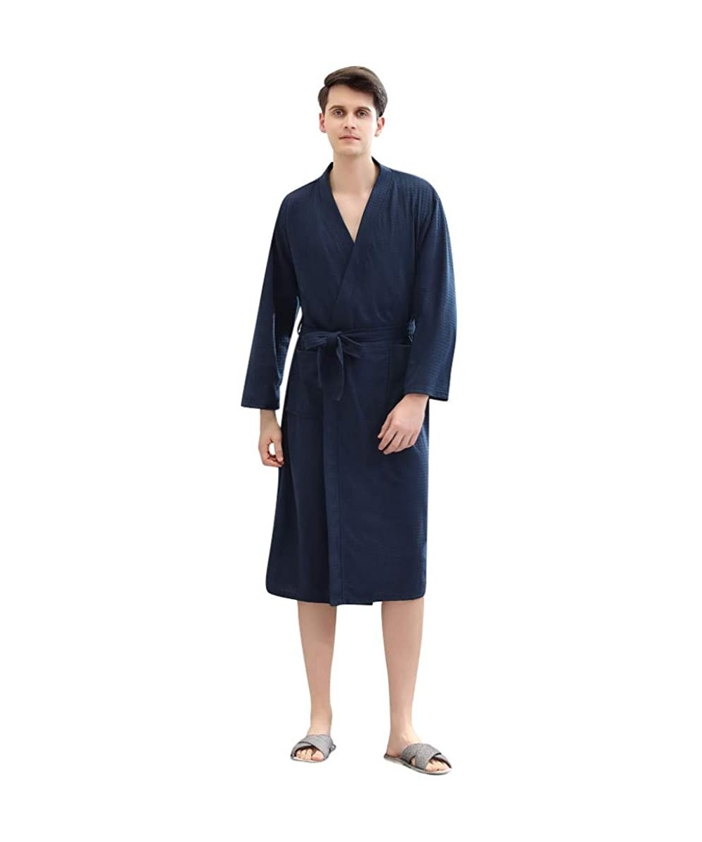 Robes Mens Bathrobes Soft Solid Waffle Pajamas Kimono Robe Long Sleeve Soft Gown Nightwear Length Nightgowns with Pocket Wais...