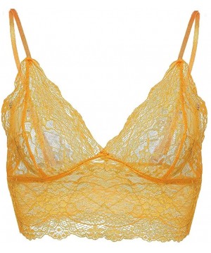 Garters & Garter Belts Women Plus Size Lace Bra Lingerie Sexy V-Neck Underwear Vest Crop Wireless Lingerie - Yellow - CQ192RG...