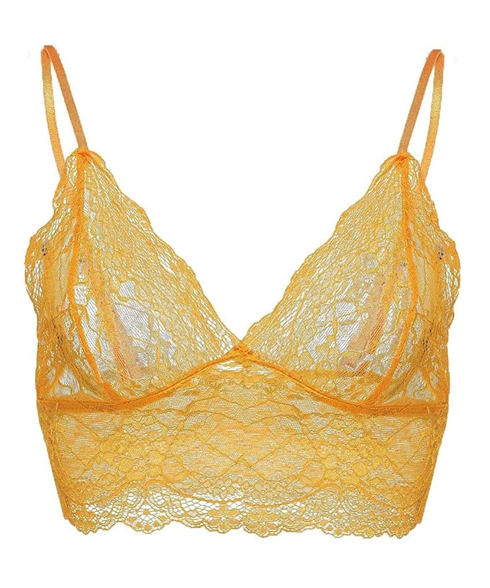 Garters & Garter Belts Women Plus Size Lace Bra Lingerie Sexy V-Neck Underwear Vest Crop Wireless Lingerie - Yellow - CQ192RG...