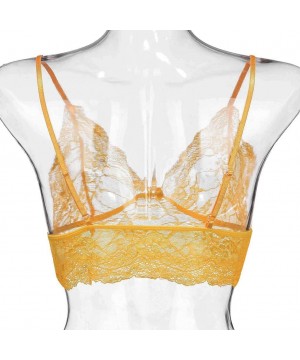 Garters & Garter Belts Women Plus Size Lace Bra Lingerie Sexy V-Neck Underwear Vest Crop Wireless Lingerie - Yellow - CQ192RG...