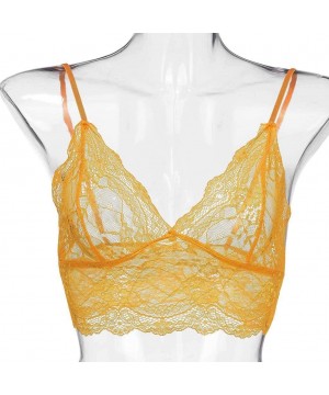 Garters & Garter Belts Women Plus Size Lace Bra Lingerie Sexy V-Neck Underwear Vest Crop Wireless Lingerie - Yellow - CQ192RG...