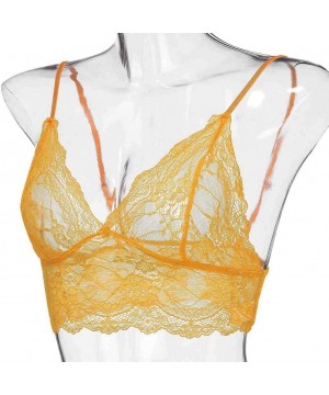 Garters & Garter Belts Women Plus Size Lace Bra Lingerie Sexy V-Neck Underwear Vest Crop Wireless Lingerie - Yellow - CQ192RG...