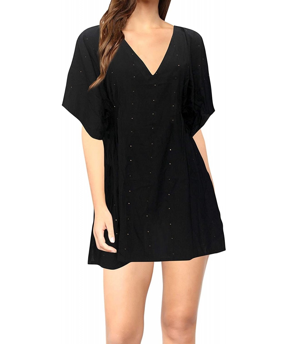 Nightgowns & Sleepshirts Women's Plus Size Beach Kaftan Dress Swimsuit Cover Ups Embroidery A - Halloween Black_g354 - CZ11JW...