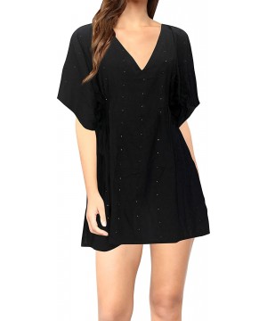 Nightgowns & Sleepshirts Women's Plus Size Beach Kaftan Dress Swimsuit Cover Ups Embroidery A - Halloween Black_g354 - CZ11JW...