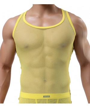 Undershirts Men's Mesh See-Through Tank Top Dry Fit Muscle Vest - Yellow - CK185M6X2G0