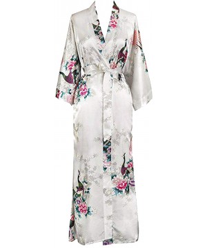 Robes Women Long Robe Print Flower Peacock Bathrobe Gown Bride Wedding Robes - White a - CJ18XE5KYYR