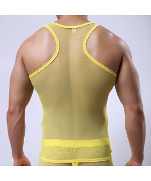 Undershirts Men's Mesh See-Through Tank Top Dry Fit Muscle Vest - Yellow - CK185M6X2G0