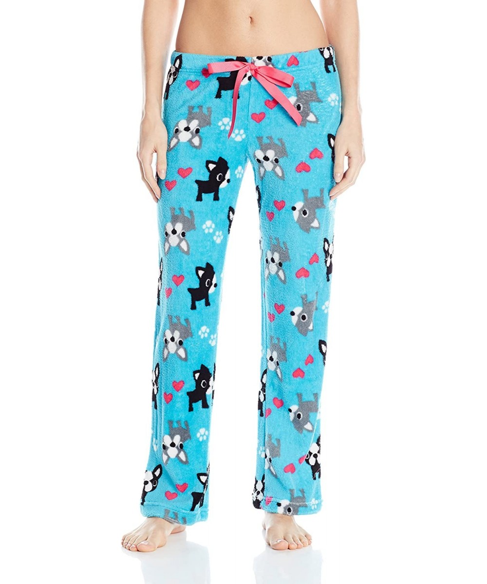 Bottoms Women's Plush Pajama Pant with French Bulldogs - Light Blue - CN125XNDKFR