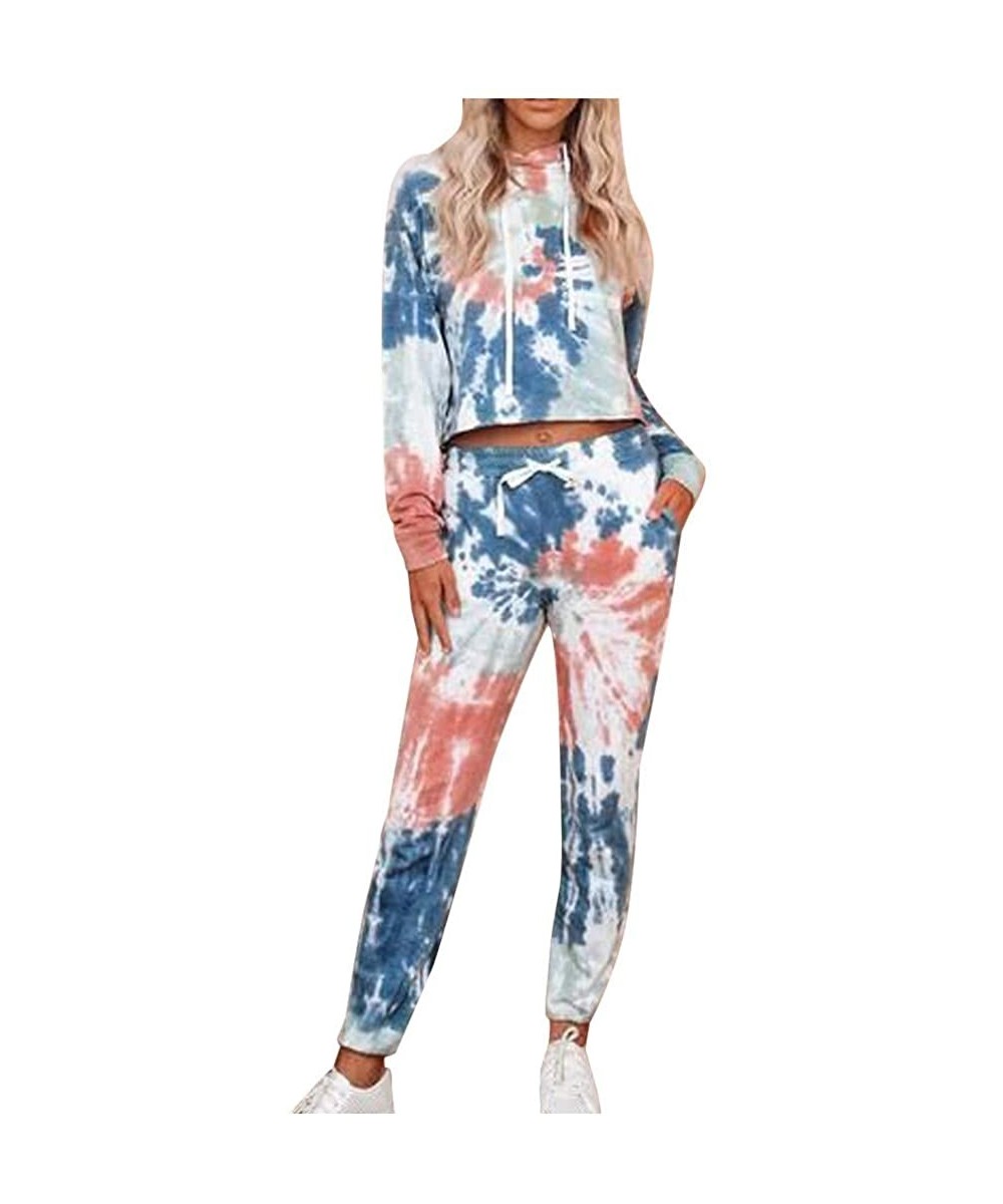 Sets Pajama Set for Women-Women's Cozy Tie Dye Printed Loungewear Sleepwear Pajamas Long Joggers Pajamas Set - A - C319DSHAK5M