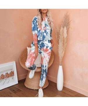 Sets Pajama Set for Women-Women's Cozy Tie Dye Printed Loungewear Sleepwear Pajamas Long Joggers Pajamas Set - A - C319DSHAK5M