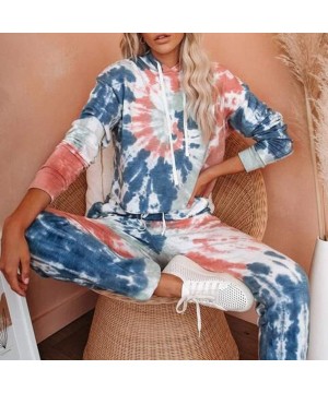 Sets Pajama Set for Women-Women's Cozy Tie Dye Printed Loungewear Sleepwear Pajamas Long Joggers Pajamas Set - A - C319DSHAK5M