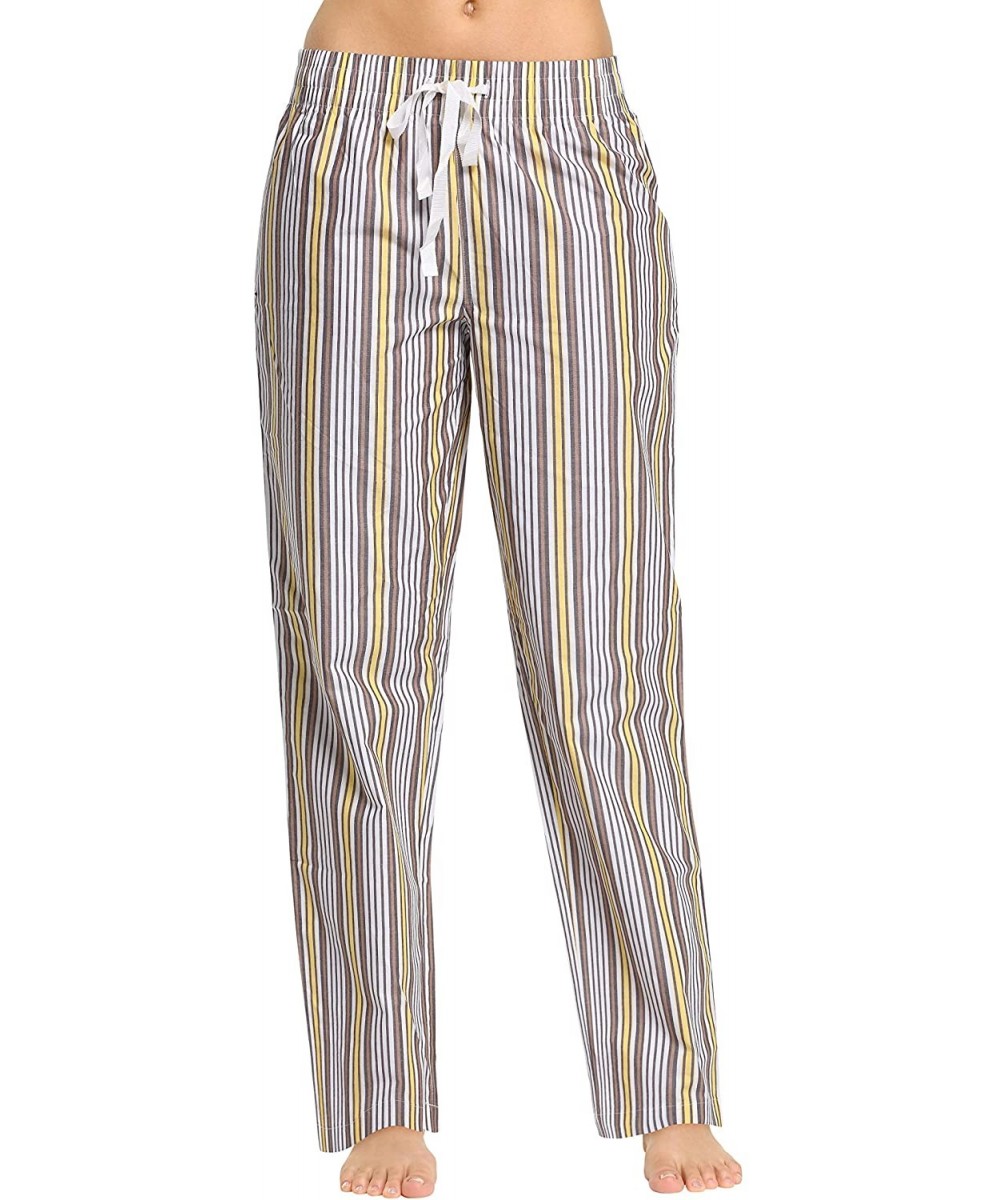 Bottoms Women's 100% Cotton Woven Poplin Sleep Pajama Pants - Lemongrass Stripe - C6187EXCSYM