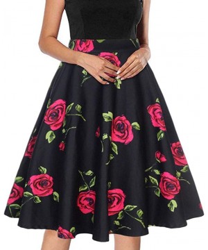 Thermal Underwear Fashion Women High Waist Flowers Print A-Line Skirt Big Skirt Vintage Skirt - Black - CO197I3O4M5