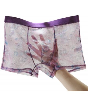 Briefs Men Sexy Seamless Underwear Mens Ultra Thin Transparent Mesh Slips Homme Panties - E Purple Print - CL18XNU6QCZ