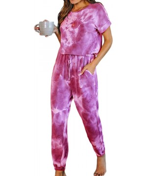 Sets Women 2 Piece Tie Dye Sweatsuit Set Long Sleeve Tops Drawstring Pants Pajamas Set Nightwear Loungewear Short Sleeve red ...