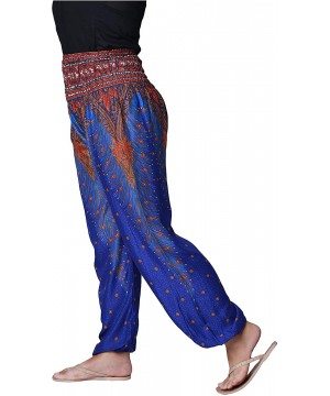 Bottoms Smocked Waist Unisex Lounge Trousers Harem Loungewear Festival Yoga Pyjamas Pantaloon Comfort Pants - Peacock Feather...