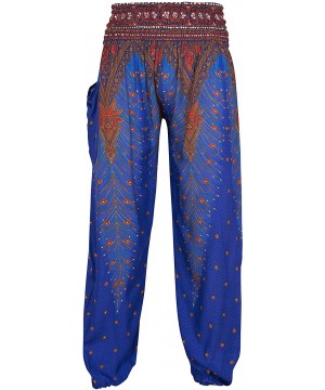 Bottoms Smocked Waist Unisex Lounge Trousers Harem Loungewear Festival Yoga Pyjamas Pantaloon Comfort Pants - Peacock Feather...