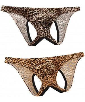 G-Strings & Thongs Men's Leopard Low Rise Jockstrap Thongs Mens Thongs Underwear Sexy - Yellow & Brown - CM18YDWZML6