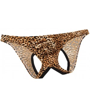 G-Strings & Thongs Men's Leopard Low Rise Jockstrap Thongs Mens Thongs Underwear Sexy - Yellow & Brown - CM18YDWZML6