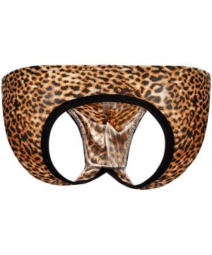 G-Strings & Thongs Men's Leopard Low Rise Jockstrap Thongs Mens Thongs Underwear Sexy - Yellow & Brown - CM18YDWZML6