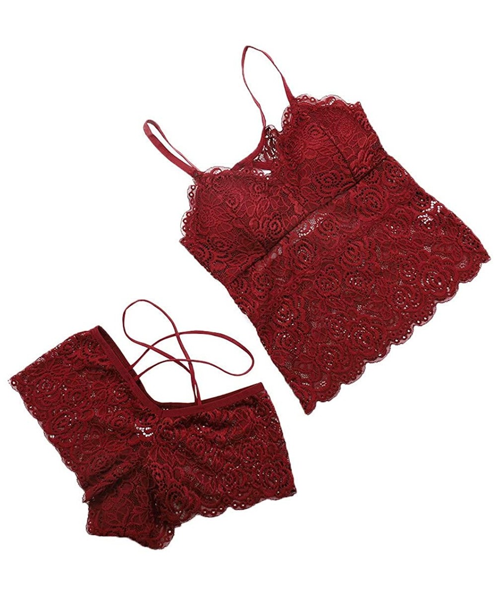 Baby Dolls & Chemises Lingerie for Women for Sex Womens Lace Bodysuit Lingerie Set Babydoll Chemise with Garter Belts - Wine ...