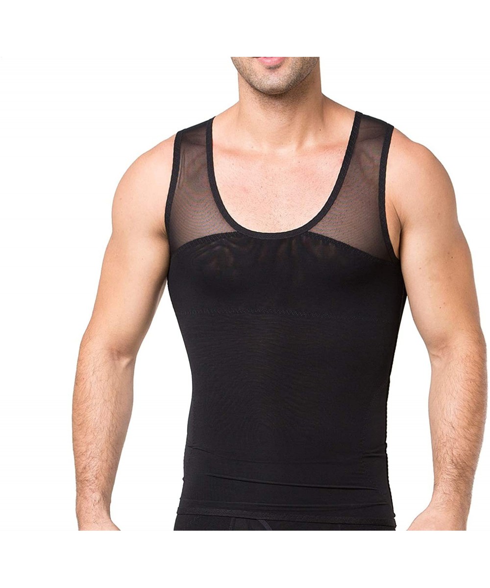 Shapewear Men's Breathable Slimming Body Shaper Compression Shirt Girdles Abdomen Slim Vest Tummy Shaper - Black - CU18RN950AI