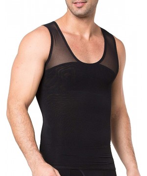 Shapewear Men's Breathable Slimming Body Shaper Compression Shirt Girdles Abdomen Slim Vest Tummy Shaper - Black - CU18RN950AI