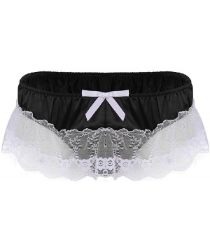 G-Strings & Thongs Mens Sissy Soft Satin Ruffled Floral Lace Crossdress Skirted Panties Underwear Thongs - Black - CP190OMZ63U