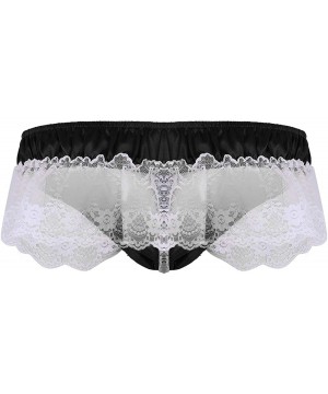 G-Strings & Thongs Mens Sissy Soft Satin Ruffled Floral Lace Crossdress Skirted Panties Underwear Thongs - Black - CP190OMZ63U