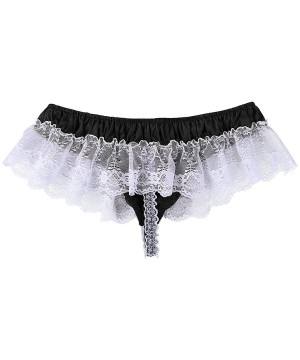 G-Strings & Thongs Mens Sissy Soft Satin Ruffled Floral Lace Crossdress Skirted Panties Underwear Thongs - Black - CP190OMZ63U