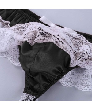 G-Strings & Thongs Mens Sissy Soft Satin Ruffled Floral Lace Crossdress Skirted Panties Underwear Thongs - Black - CP190OMZ63U