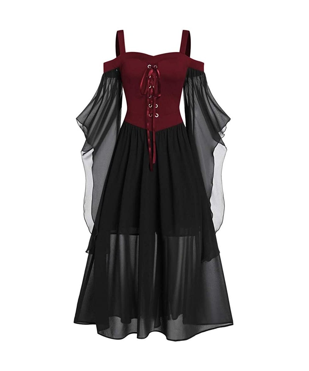 Tops Dress for Women Gothic Mesh Sling Off Shoulder Lingerie Set Nightdress - Red - C718YC8T6RM