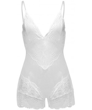 Bustiers & Corsets New One Piece Women Mesh Lace V-Neck Teddy Lingerie Jumpsuit Underwear Bodysuit - White - CA18ZQXROX9