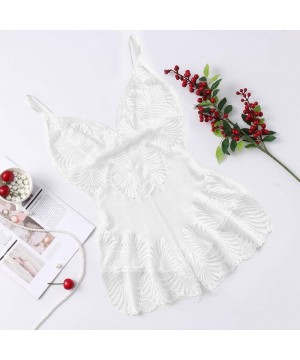 Bustiers & Corsets New One Piece Women Mesh Lace V-Neck Teddy Lingerie Jumpsuit Underwear Bodysuit - White - CA18ZQXROX9