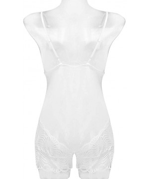 Bustiers & Corsets New One Piece Women Mesh Lace V-Neck Teddy Lingerie Jumpsuit Underwear Bodysuit - White - CA18ZQXROX9